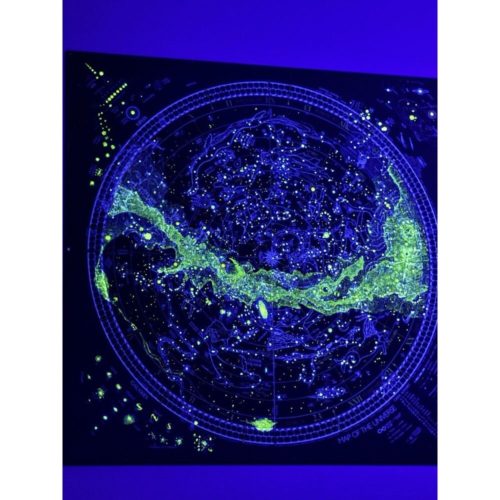 Vintage Map of the Universe Blacklight Glow UV Reactive Poster Framed 35x35
